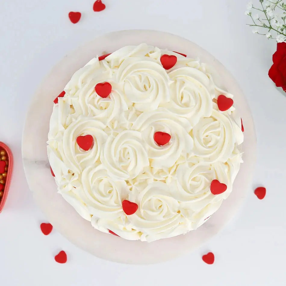 Red & White Flower Cake Thekkekara's Hot Oven Bakers