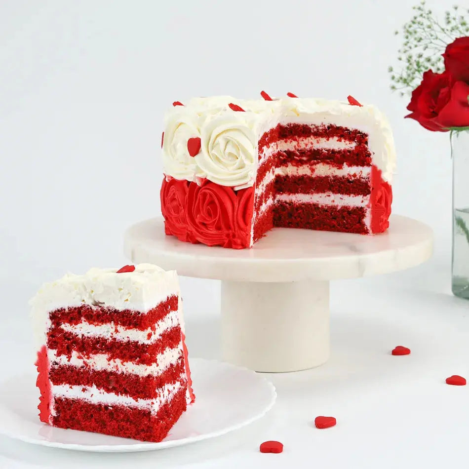 Red & White Flower Cake Thekkekara's Hot Oven Bakers